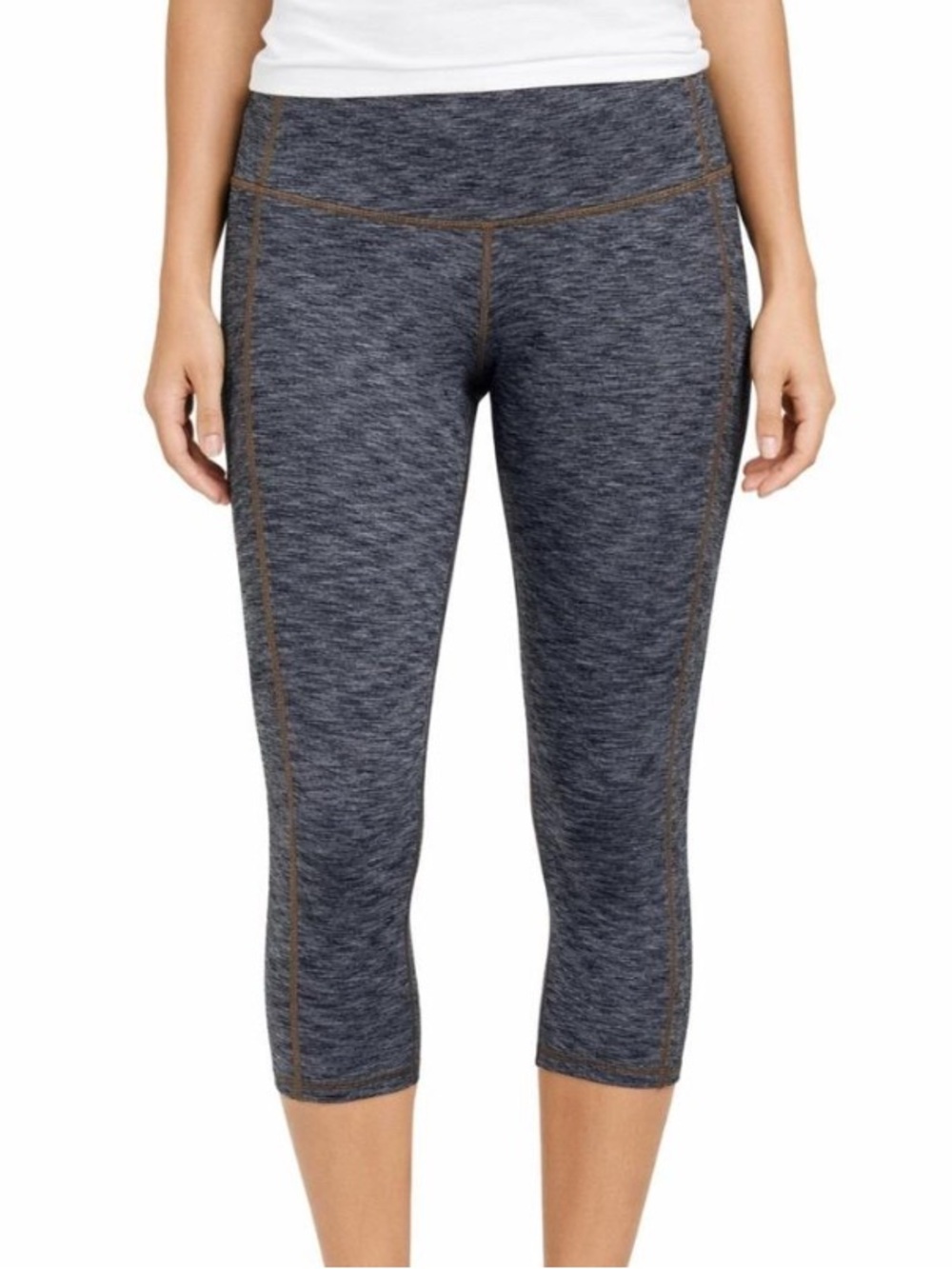 Athleta grey cropped leggings with brown trim size M